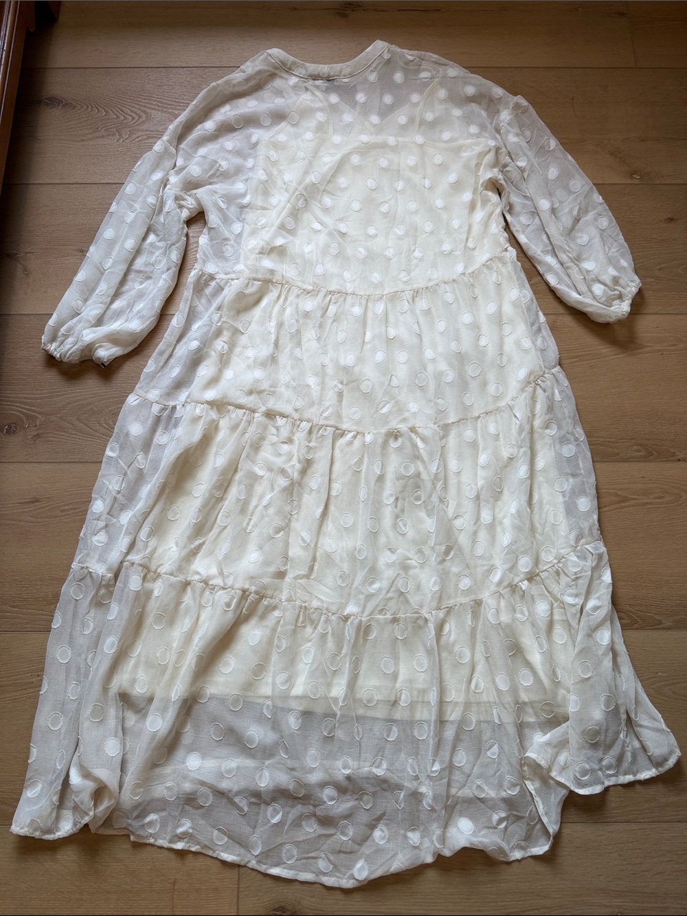 Moon River / Anthropologie Ivory Sheer Polka Dot Midi Dress - Picture 9 of 9